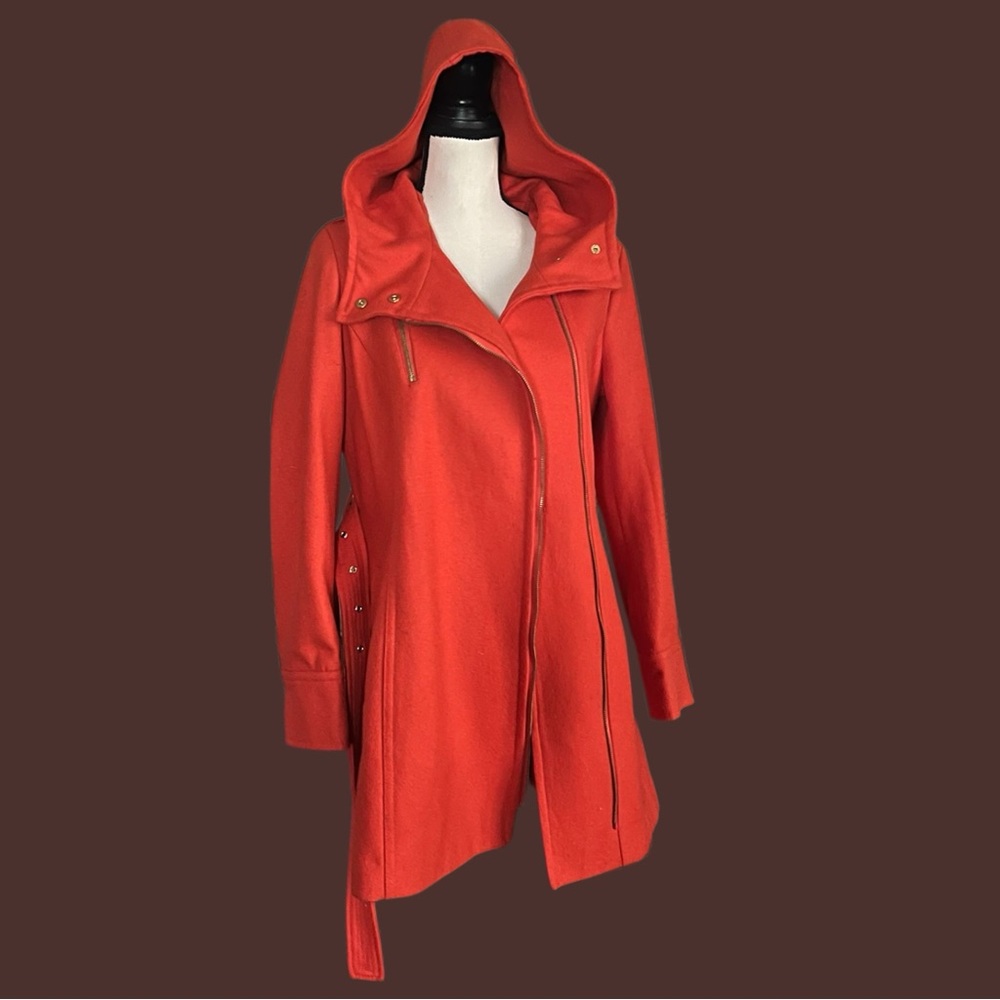 Michael Michael Kors Orange Wool Blend Hooded Belted Coat. SZ.8 - Picture 6 of 11